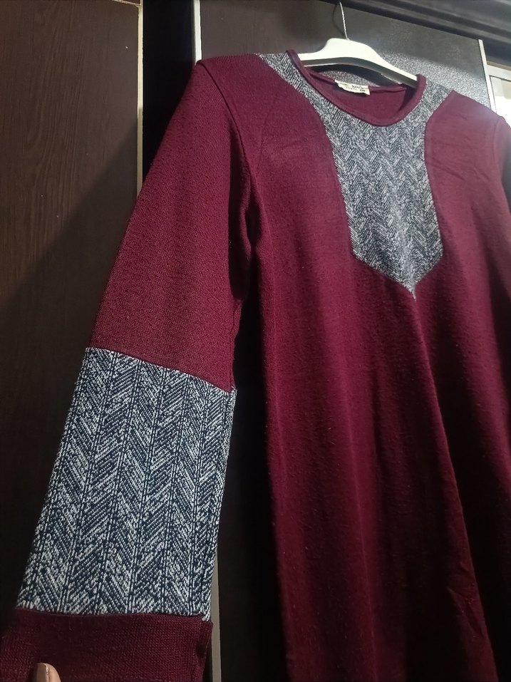 Bordo Uzun Kollu V Yaka Kadın Tunik - Görsel 2