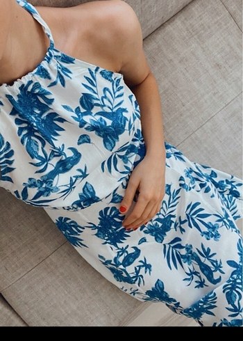 Mavi Desenli Bohem Uzun Elbise - Görsel 3