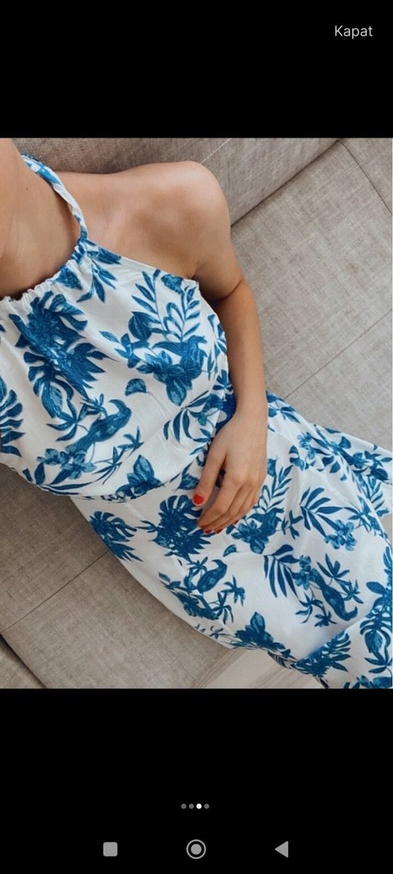 Mavi Desenli Bohem Uzun Elbise - Görsel 3