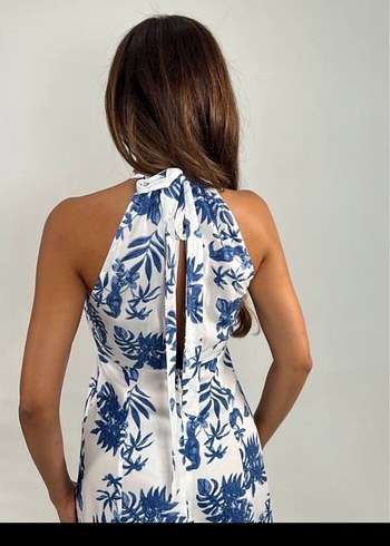 Mavi Desenli Uzun Bohem Elbise - Görsel 2