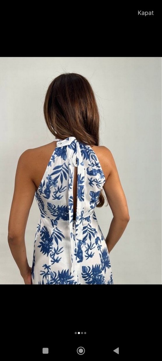 Mavi Desenli Uzun Bohem Elbise - Görsel 2