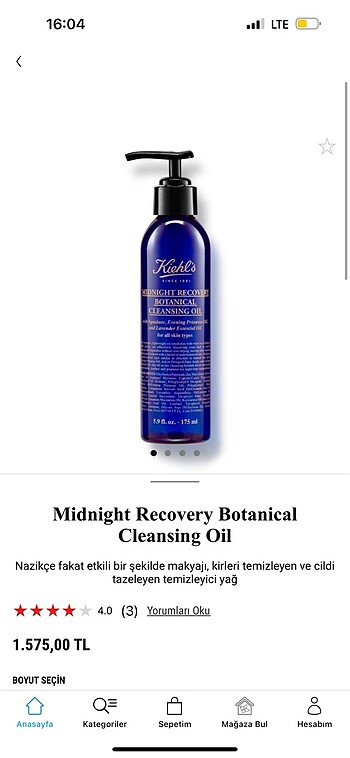 Kiehl's Kiehls makyaj temizleyici