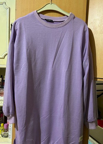 Mor Uzun Kollu Salaş Keten Sweatshirt - Görsel 3