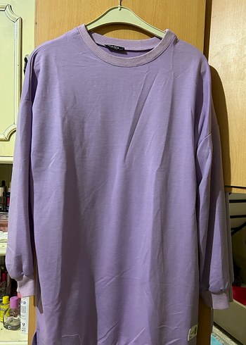 Mor Uzun Kollu Salaş Keten Sweatshirt - Görsel 2