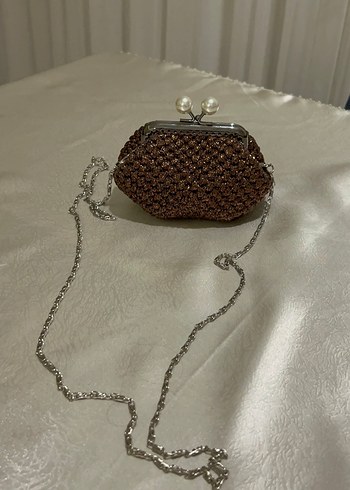 Kahverengi Boncuklu Vintage Kadın Portföy Çanta - Görsel 2