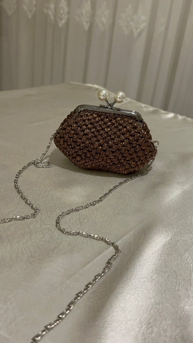 Kahverengi Boncuklu Vintage Kadın Portföy Çanta - Görsel 4