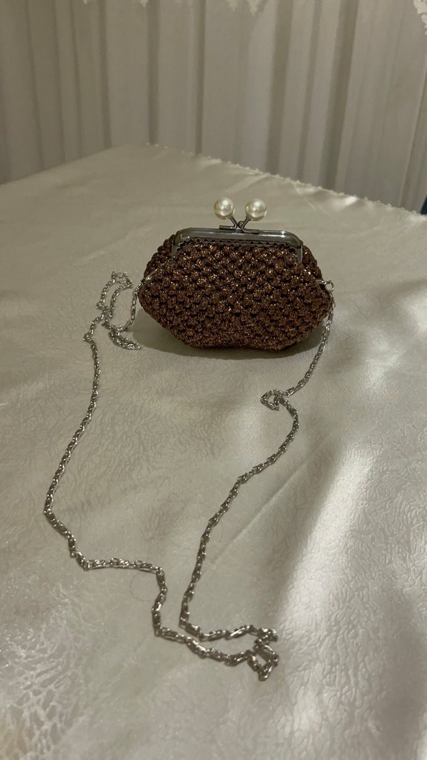 Kahverengi Boncuklu Vintage Kadın Portföy Çanta - Görsel 2