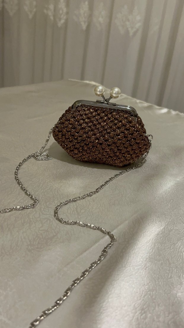 Kahverengi Boncuklu Vintage Kadın Portföy Çanta - Görsel 5