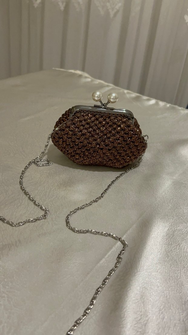 Kahverengi Boncuklu Vintage Kadın Portföy Çanta - Görsel 3