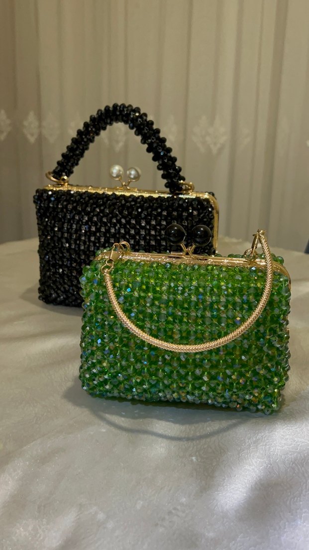 İşlemeli Boncuklu Yeşil Kadın Çanta - Görsel 3