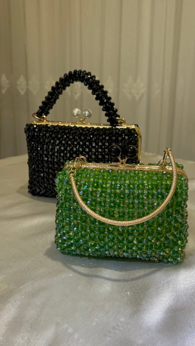 İşlemeli Boncuklu Yeşil Kadın Çanta - Görsel 2