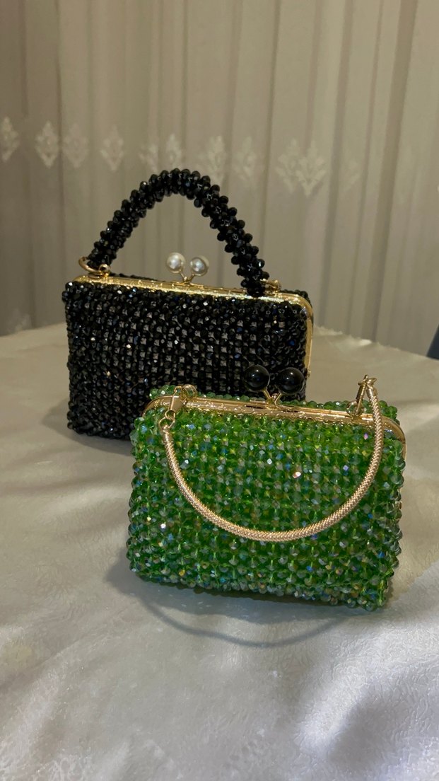 İşlemeli Boncuklu Yeşil Kadın Çanta - Görsel 5