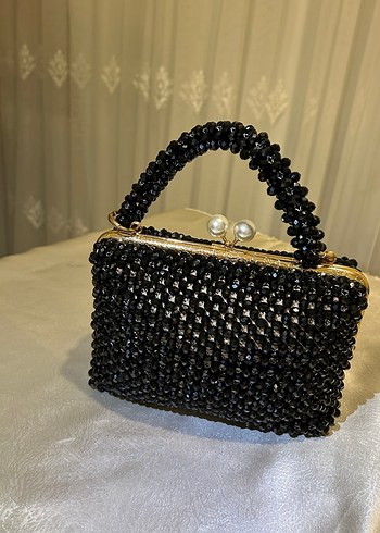 İnci Detaylı Siyah Boncuklu Kadın Çanta - Görsel 6