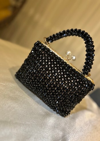 İnci Detaylı Siyah Boncuklu Kadın Çanta - Görsel 4