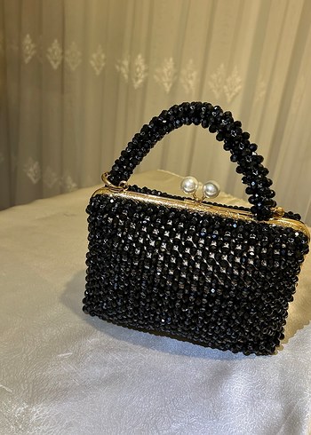 İnci Detaylı Siyah Boncuklu Kadın Çanta - Görsel 5