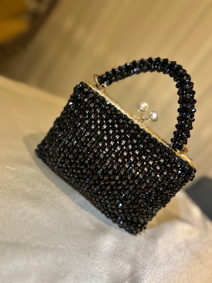 İnci Detaylı Siyah Boncuklu Kadın Çanta - Görsel 4