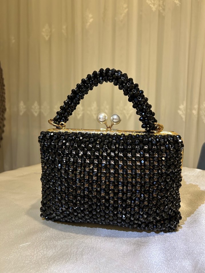 İnci Detaylı Siyah Boncuklu Kadın Çanta - Görsel 2