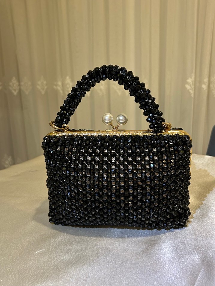 İnci Detaylı Siyah Boncuklu Kadın Çanta - Görsel 3