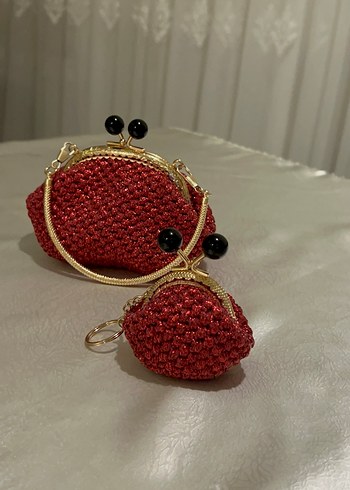 Kırmızı Boncuk İşlemeli Kadın Portföy Çanta - Görsel 2