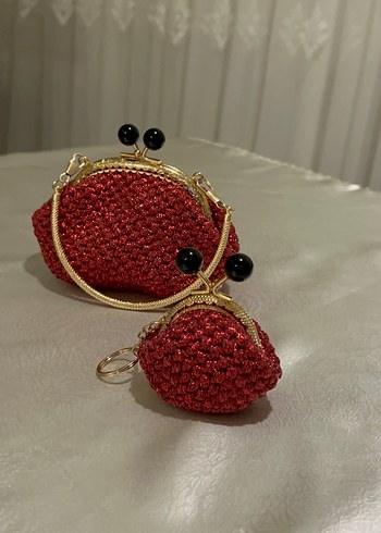 Kırmızı Boncuk İşlemeli Kadın Portföy Çanta - Görsel 3