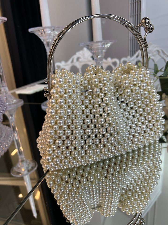 İnci İşlemeli Bohem Örgü Kadın Çanta - Görsel 2