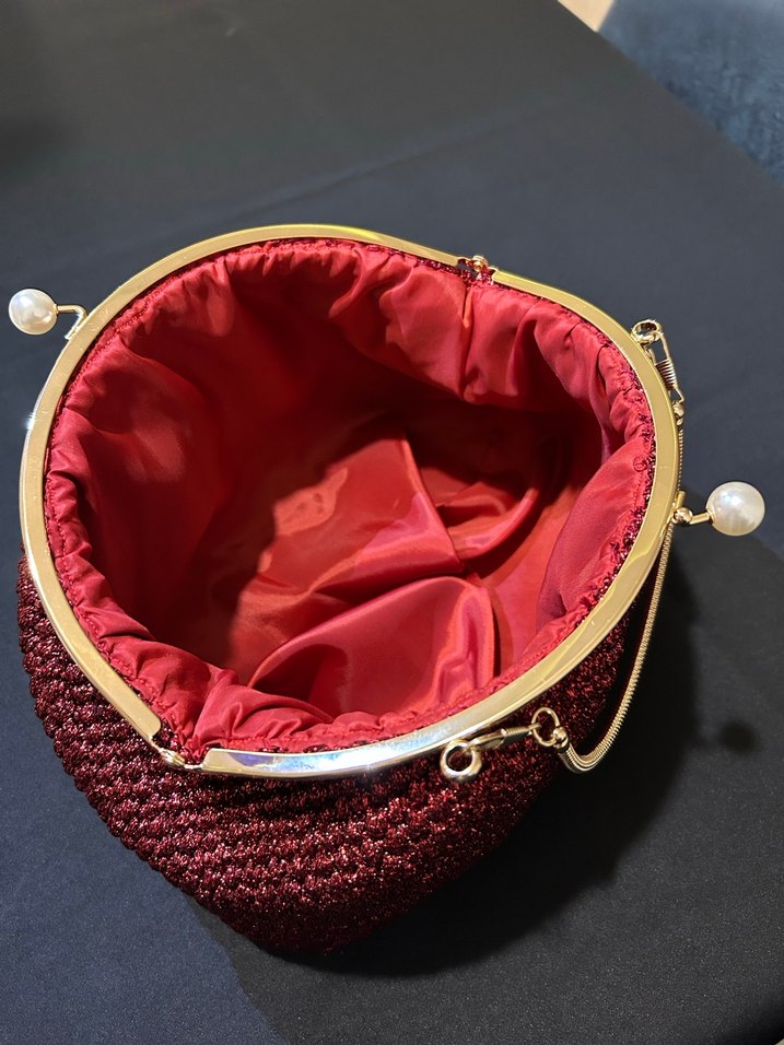 Bordo Örgü Nakışlı Vintage Kadın Portföy Çanta - Görsel 2