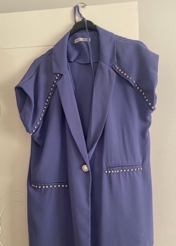 Parlak Mor Düğmeli Uzun Kollu Blazer
