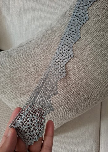 Bohem Gri Nakışlı Dantel havlu kenarı
