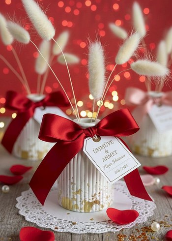 Beyaz Seramik Vazo ve Turuncu Kurdela - Görsel 2