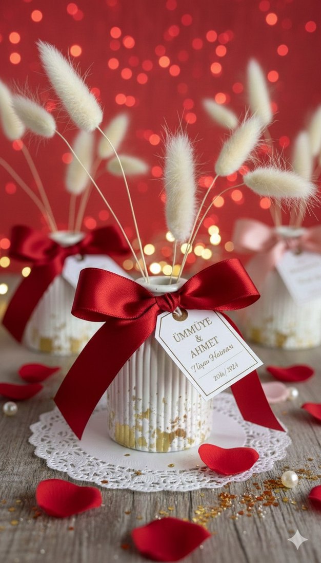 Beyaz Seramik Vazo ve Turuncu Kurdela - Görsel 2