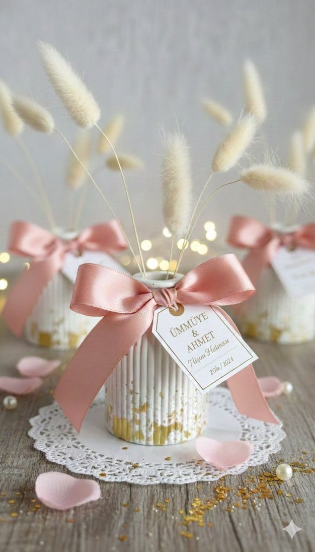 Beyaz Seramik Vazo ve Turuncu Kurdela - Görsel 3