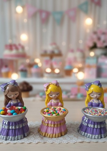 Pastel Renkli Kız Figürlü Şekerlik - Görsel 5