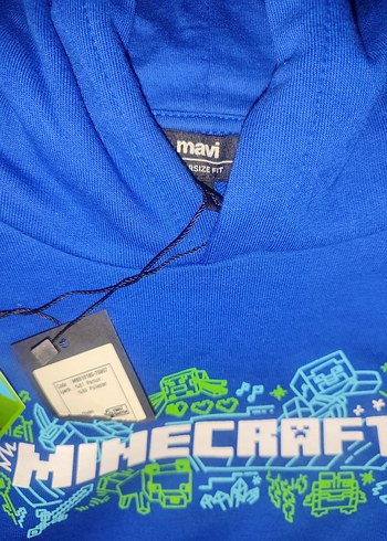 Minecraft Baskılı Mavi Kapüşonlu Sweatshirt - Görsel 9