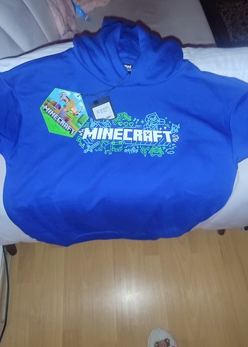 Minecraft Baskılı Mavi Kapüşonlu Sweatshirt - Görsel 8