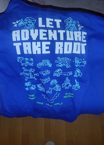 Minecraft Baskılı Mavi Kapüşonlu Sweatshirt - Görsel 4