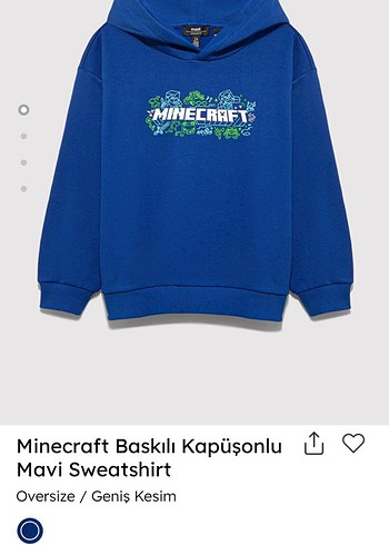 Minecraft Baskılı Mavi Kapüşonlu Sweatshirt - Görsel 2