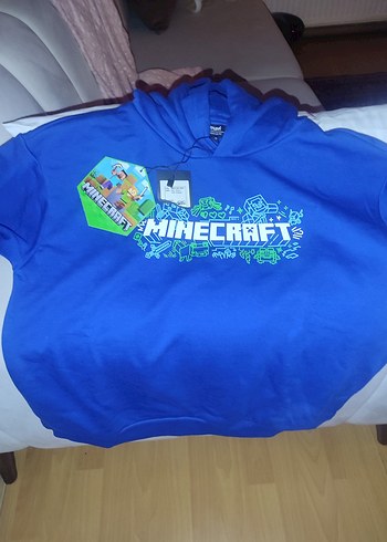 Minecraft Baskılı Mavi Kapüşonlu Sweatshirt - Görsel 6