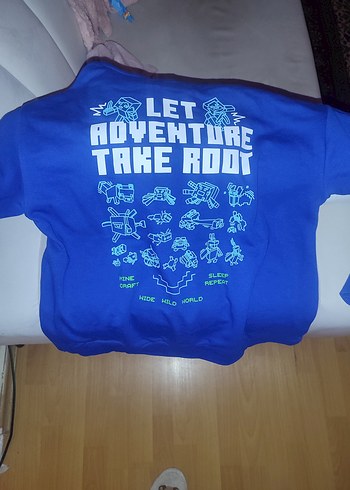 Minecraft Baskılı Mavi Kapüşonlu Sweatshirt - Görsel 5