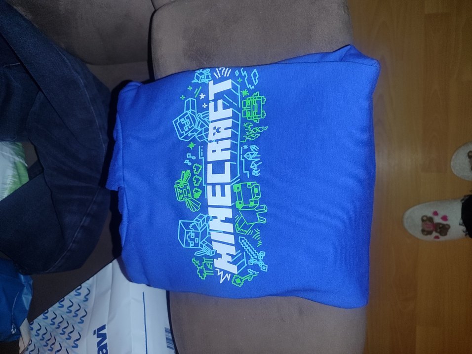 Minecraft Baskılı Mavi Kapüşonlu Sweatshirt - Görsel 3