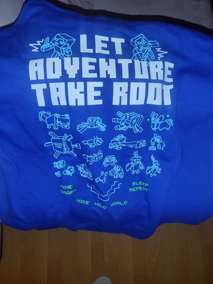 Minecraft Baskılı Mavi Kapüşonlu Sweatshirt - Görsel 4