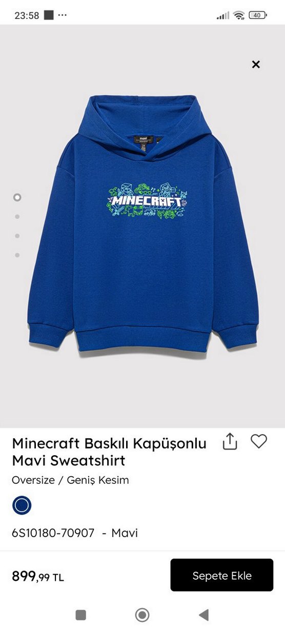 Minecraft Baskılı Mavi Kapüşonlu Sweatshirt - Görsel 2