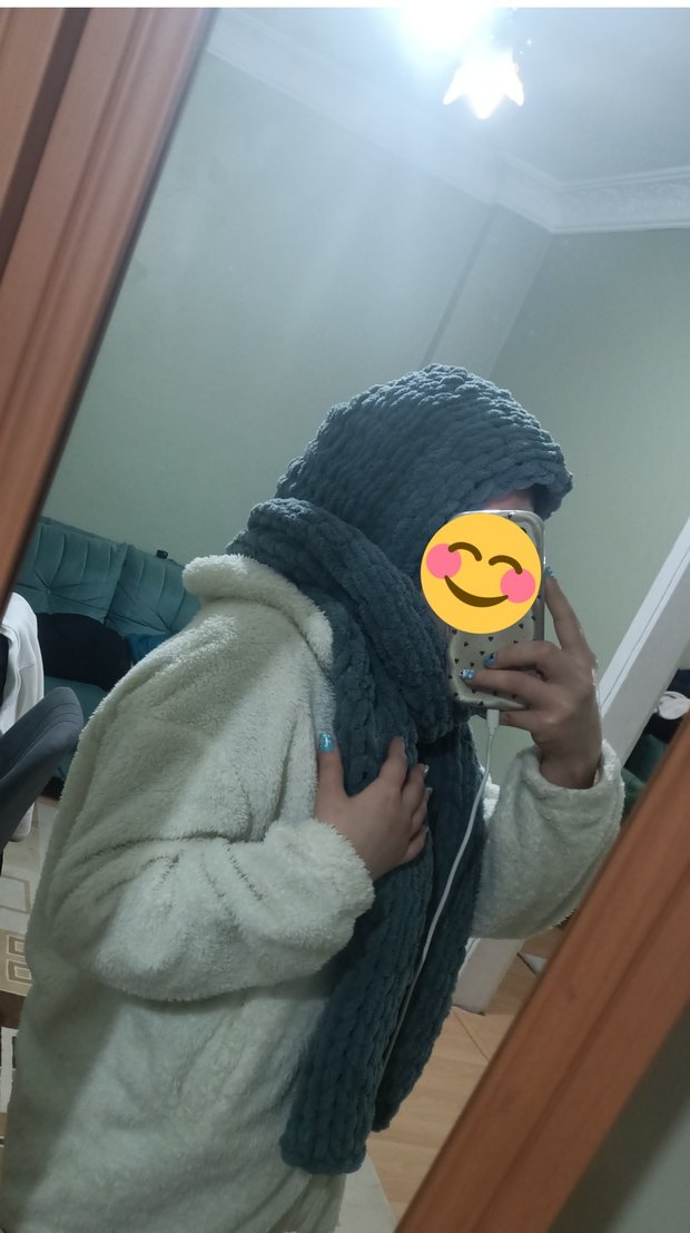 Alize Puffy Örgü Gri Kadın Atkı - Görsel 4