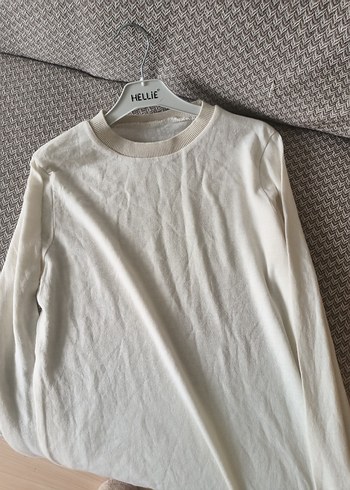 Kadın Beyaz Pamuklu Basic Sweatshirt - Görsel 3