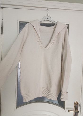 V Yaka Bej Kadın Triko Kazak - Görsel 9