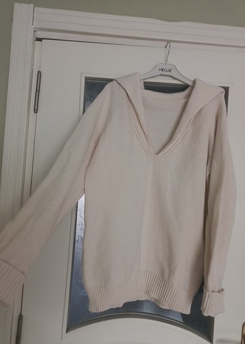 V Yaka Bej Kadın Triko Kazak - Görsel 10