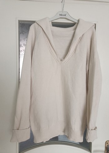 V Yaka Bej Kadın Triko Kazak - Görsel 6