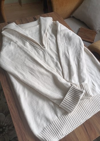 V Yaka Bej Kadın Triko Kazak - Görsel 5