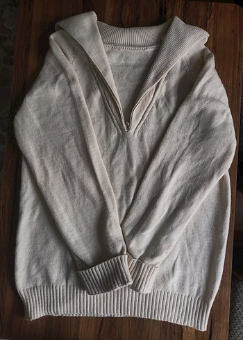 V Yaka Bej Kadın Triko Kazak - Görsel 3