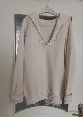 V Yaka Bej Kadın Triko Kazak - Görsel 7