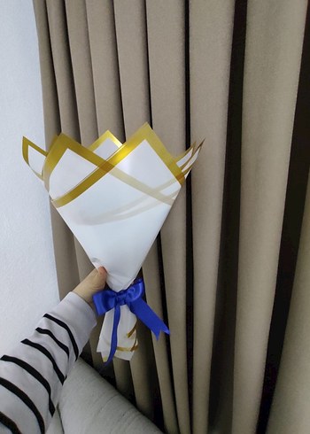 Mavi Kurdeleli Çiçek buketi el yapımı - Görsel 3